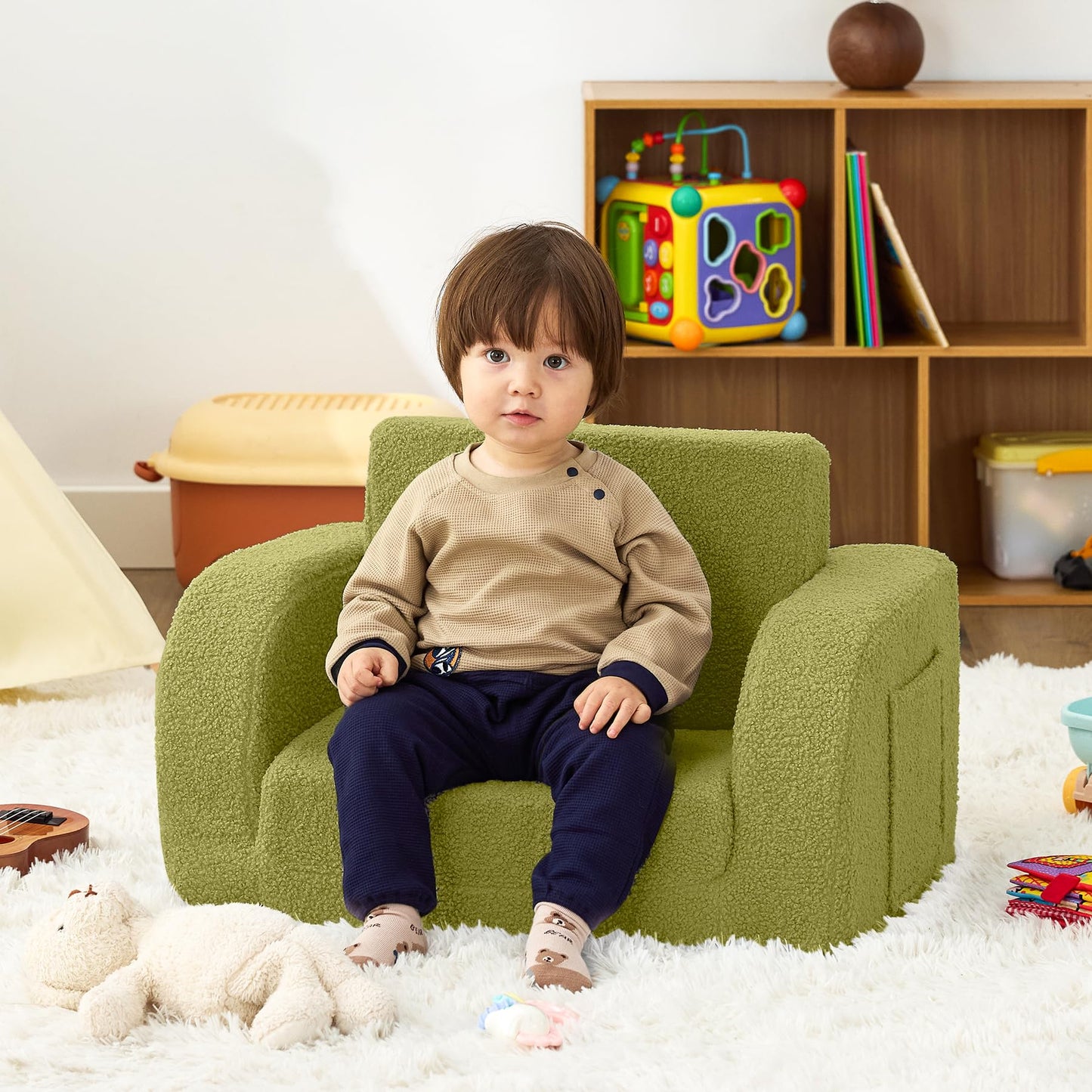 Toddler Couch, 2-in-1 Toddler Chairs Comfy 1-3 Years Old, Toddler Chair for Girls and Boys, Kids Couch Bed Fold Out, Convertible Baby Sofa to Lounge Chair for Playing, Reading, Napping, Green