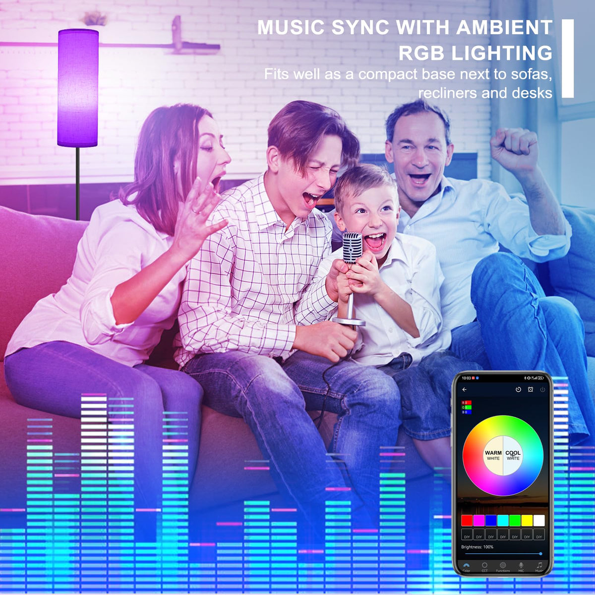 FRIDEKO HOME Floor Lamp, 9W 800LM Color Changing Smart Lamp with Music Sync, App & Remote Control, Adjustable Brightness & Color Temperature Standing Light for Living Room Bedroom Gaming, Beige Shade