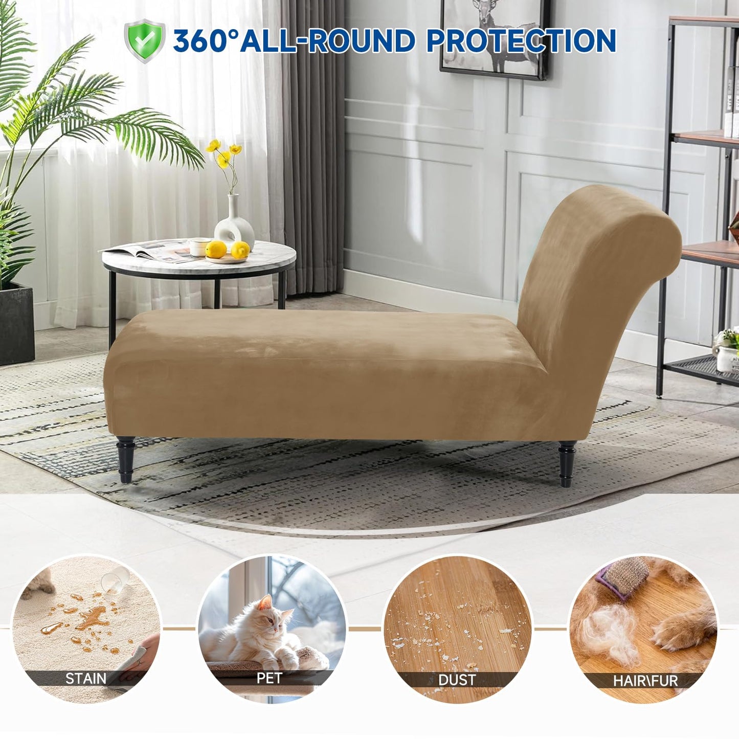 Velvet Chaise Lounge Cover Indoor Armless Chaise Slipcover Luxury High Stretch Ultra Soft Lounge Chair Covers Modern Machine Washable Chair Cover for Living Room Bedroom Furniture, Taupe