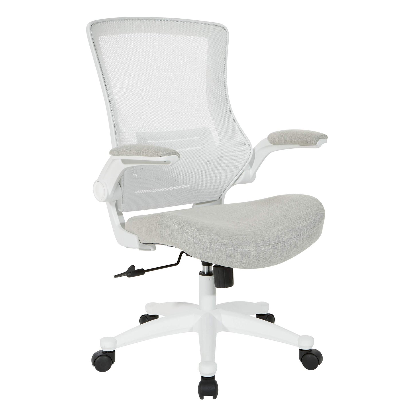Office Star Ventilated White Screen Back Manager's Office Chair with Padded Color Flip Arms with White Nylon Base, Linen Stone Fabric