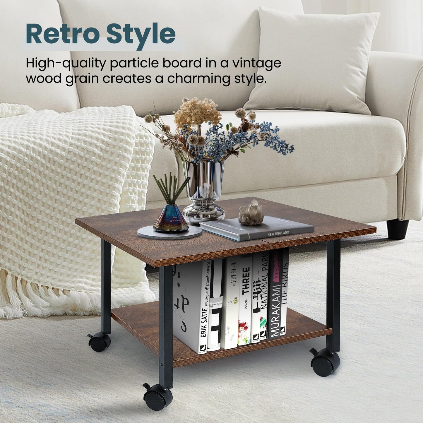 SwaaVee Printer Stand, 2-Tier Under Desk Printer Stand, Printer Cart with Wheels for Home, Office, Heavy-Duty Storage Shelf, Rustic Brown