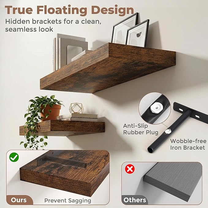12 inch Deep Floating Shelves for Wall, 48 inch Wide Engineered Wood Wall