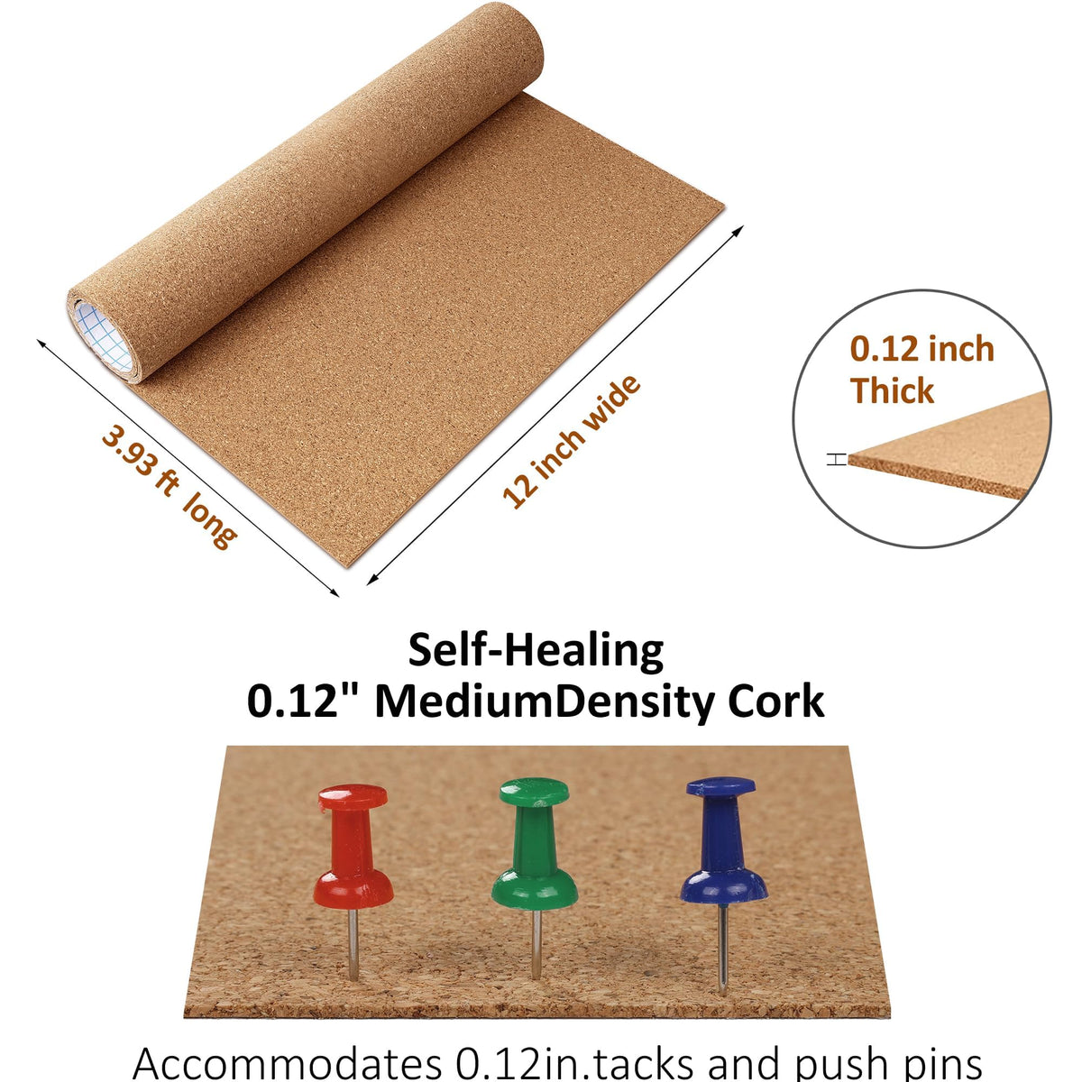 ReWallpaper Cork Board Roll Peel and Stick 3mm Thick Self Adhesive Cork Sheet Easy Cut Bulletin Board for Wall Crafts DIY Coasters Shelf Drawer Liner Home Office School Notes Photos Use 12in x 3.9ft