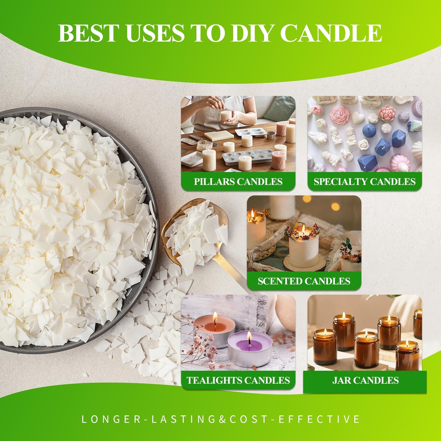 2.5LB Soy Wax for Candle Making – Natural Wax Supplies for DIY Candles, Container & Tealight Craft Use, Fast Melting and Smooth Finish for Frequent Makers (1.1kg / 40 oz)