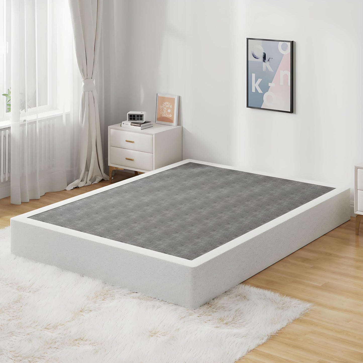 Snaye Full Size Box Spring Bed Base 9 Inch, 3000lbs Heavy Duty Box Spring Full Metal Mattress Foundation with Fabric Cover, Tool-Free Easy Assembly, Noise Free