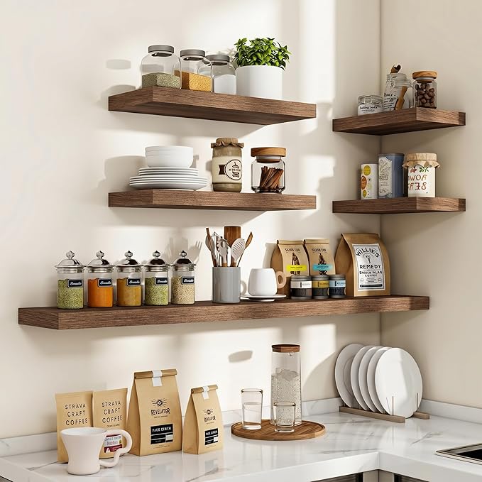 Acovy 40 Inch Floating Shelves, 3D Textured Wood Grain, Wooden Shelves