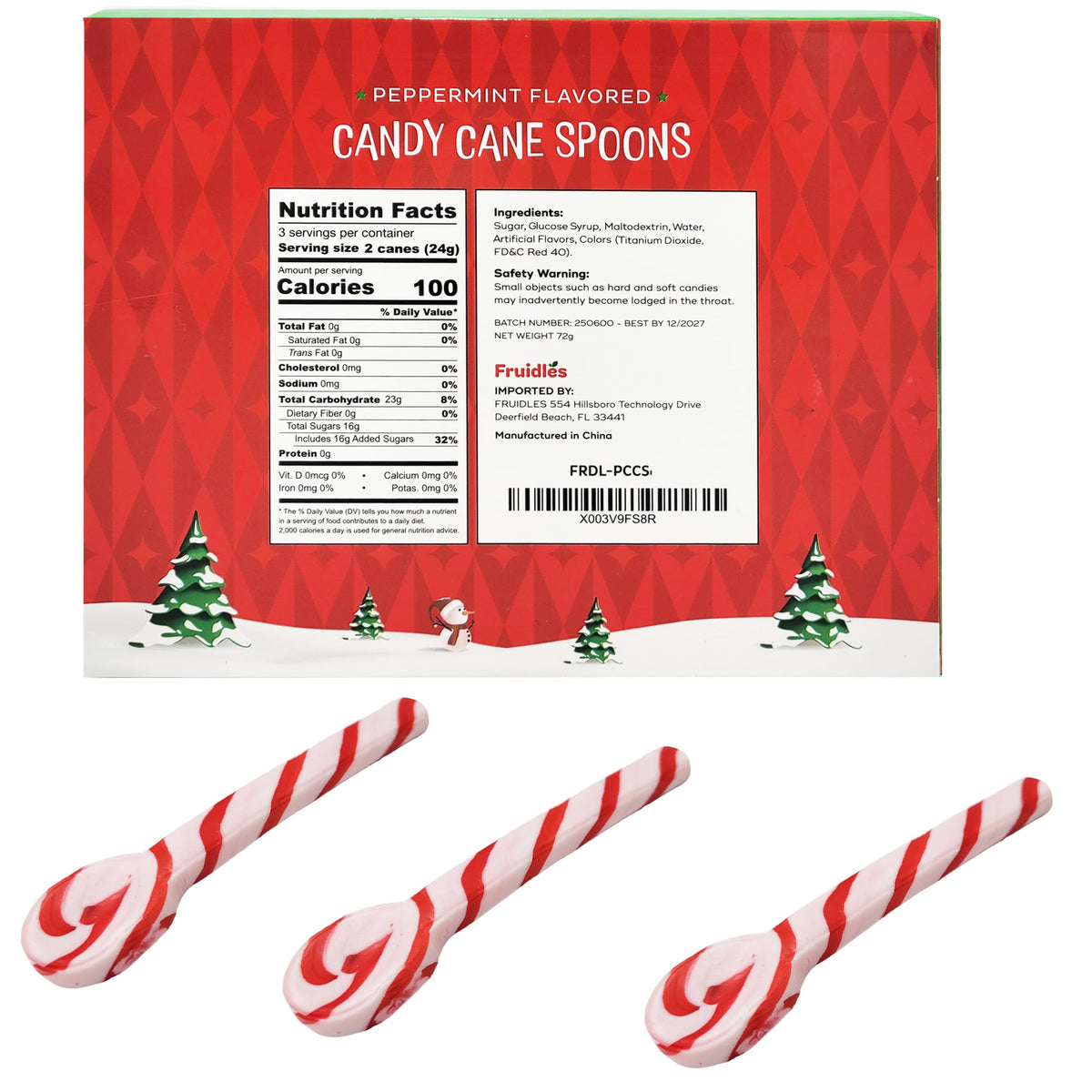 Fruidles Christmas 24-Pack Spoon Candy Canes Suckers, Peppermint Flavor in Box (24 Pack)