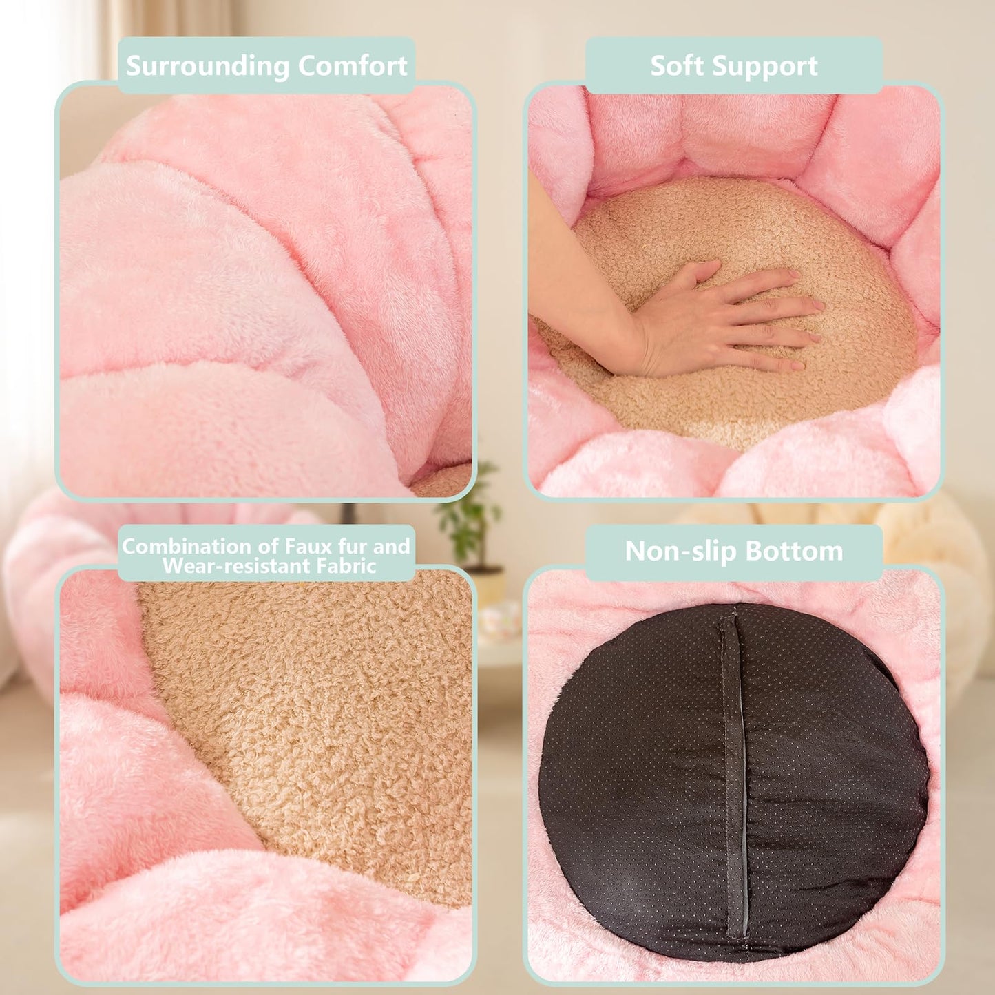 IEVENW Pumpkin Bean Bag Sofa Chair for Adult, Beanbag Couch with Filler for Reading and Relaxation, Comfy and Lazy Sofa for Dorm, Apartment, Living Room and Bedroom, Pink