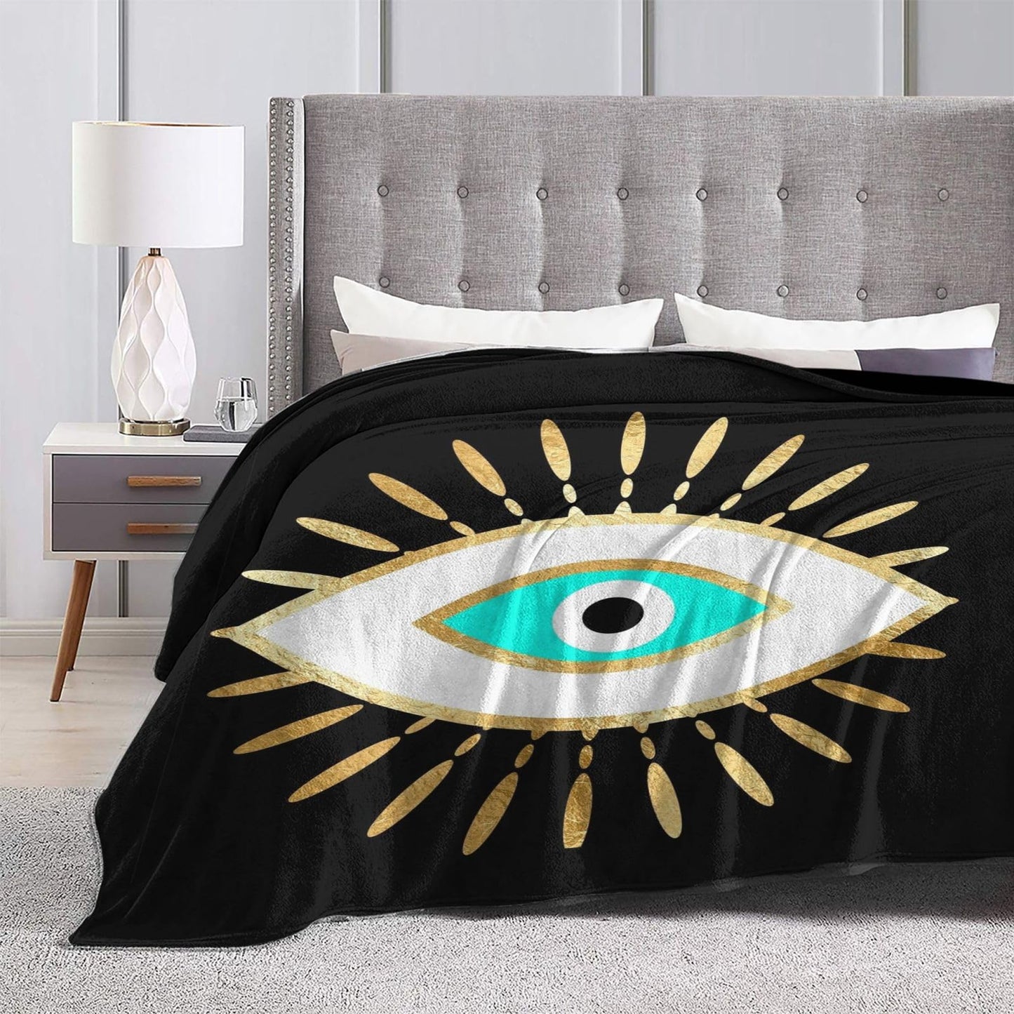 Hamsa Evil Eye Gold Foil Print Throw Blanket 50"X40" Lightweight Flannel Throws Blankets for Couch Bed Sofa Living Room Bedroom Home Decor,Soft Cozy Fluffy Fuzzy Plush Blanket for All Season