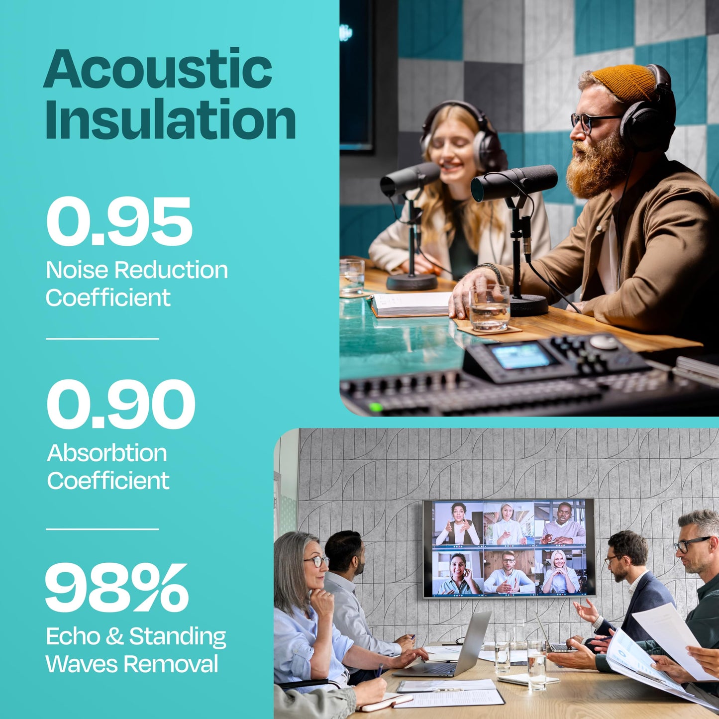 Ekkogo Acoustic Panels 12-Pack Soundproof Wall Panels 12"x12"x0.4" Decorative Sound Dampening for Your Home, Office, Studio, Bedroom & More with Unique ModuArc Carving [Smoky White]