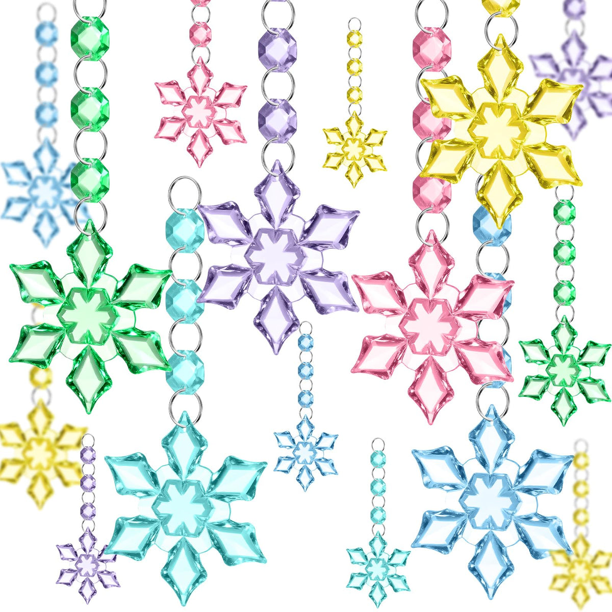Simgoing 30 Pcs Christmas Pastel Crystal Snowflake Ornaments for Tree, Hanging Crystal Acrylic Snowflake Decoration Pendants for Winter Wonderland, Home Decor Holiday Party Supplies Favor Celebration