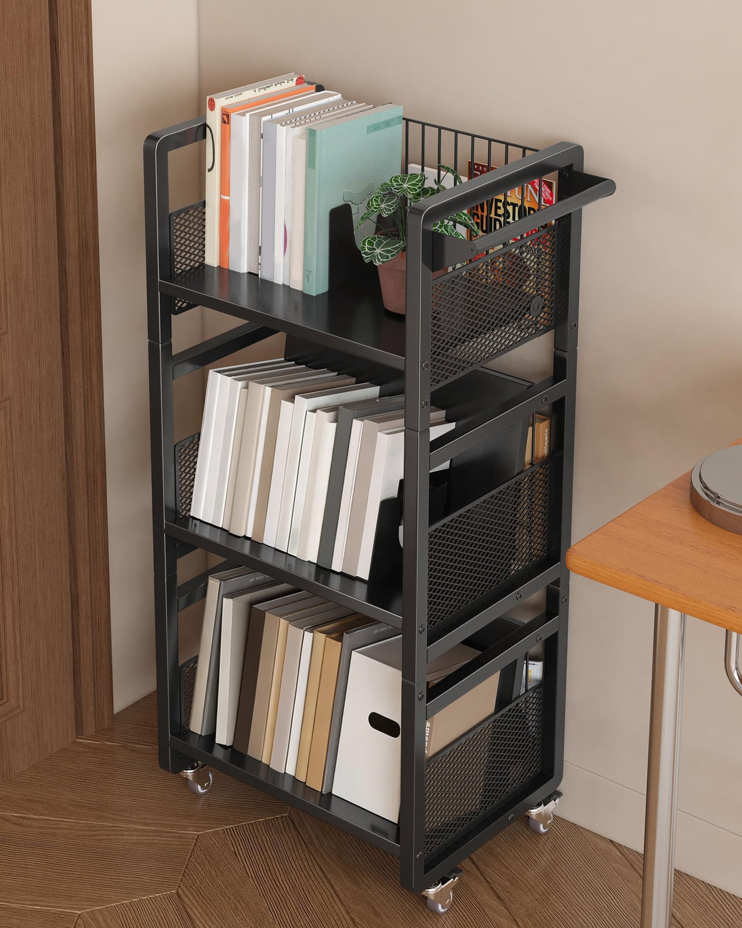 UMDONX Book Cart Heavy Duty Double-Sided with Silent Wheels & 3 Magnetic Book Supports Rolling Bookshelf Library Book Truck for Home, Office, or School
