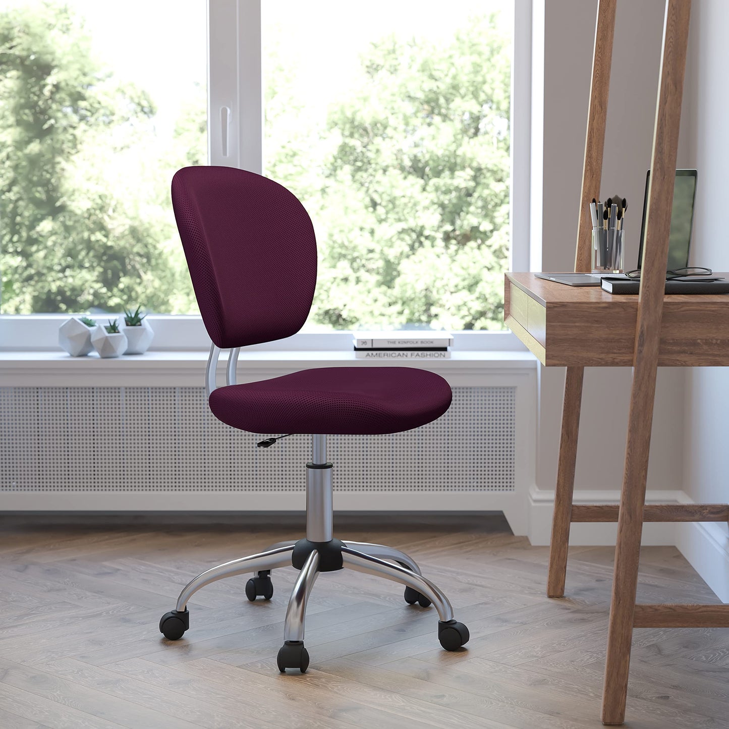 Flash Furniture Beverly Mid-Back Burgundy Mesh Padded Swivel Task Office Chair with Chrome Base
