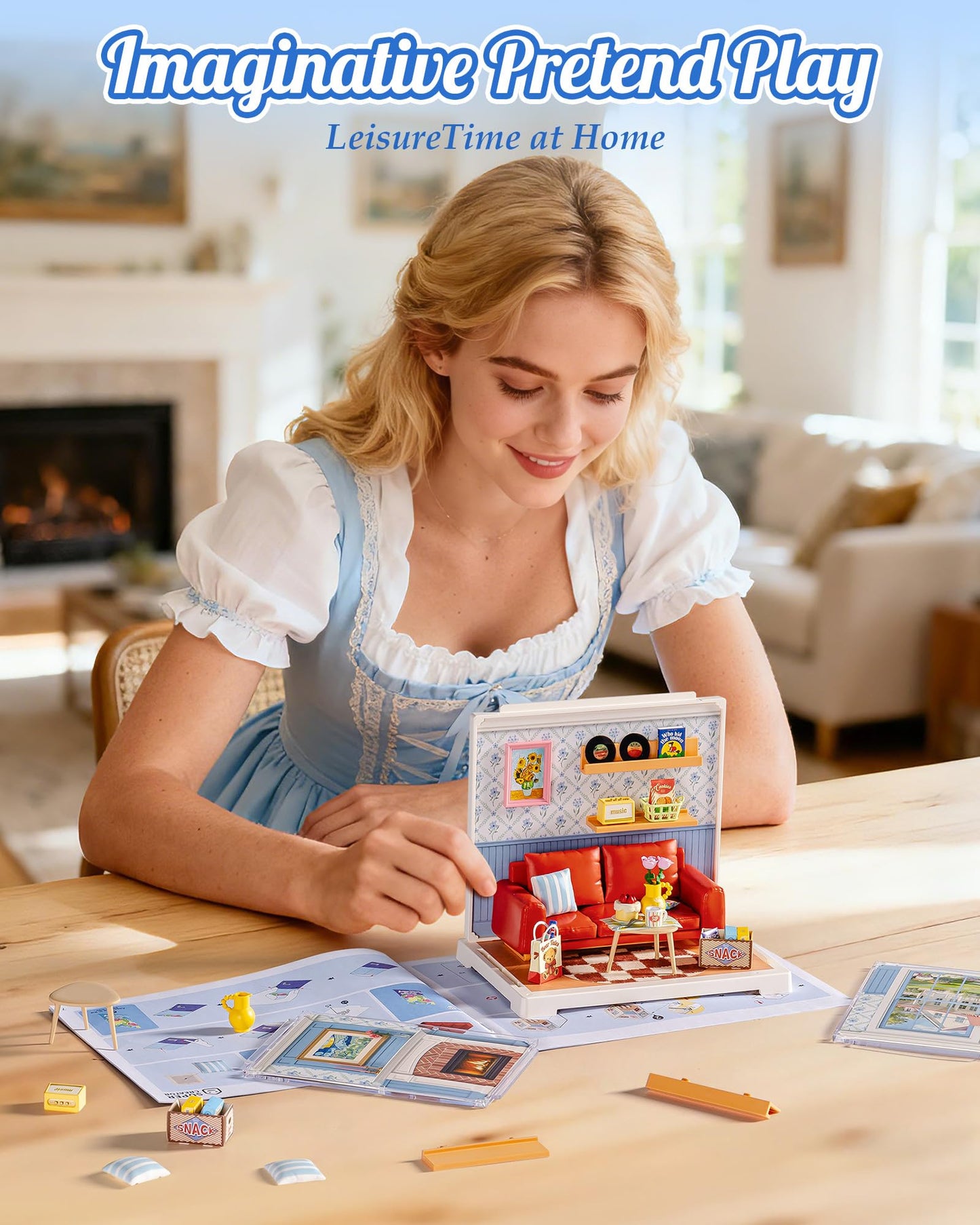 Rolife Super Creator Mini Series, DIY Plastic Miniature Kits Retail Store Series, Mini Model House Building Set for Teens Aged 14+, DIY Crafts/Hobbies for Adults (Country Blue Lounge)
