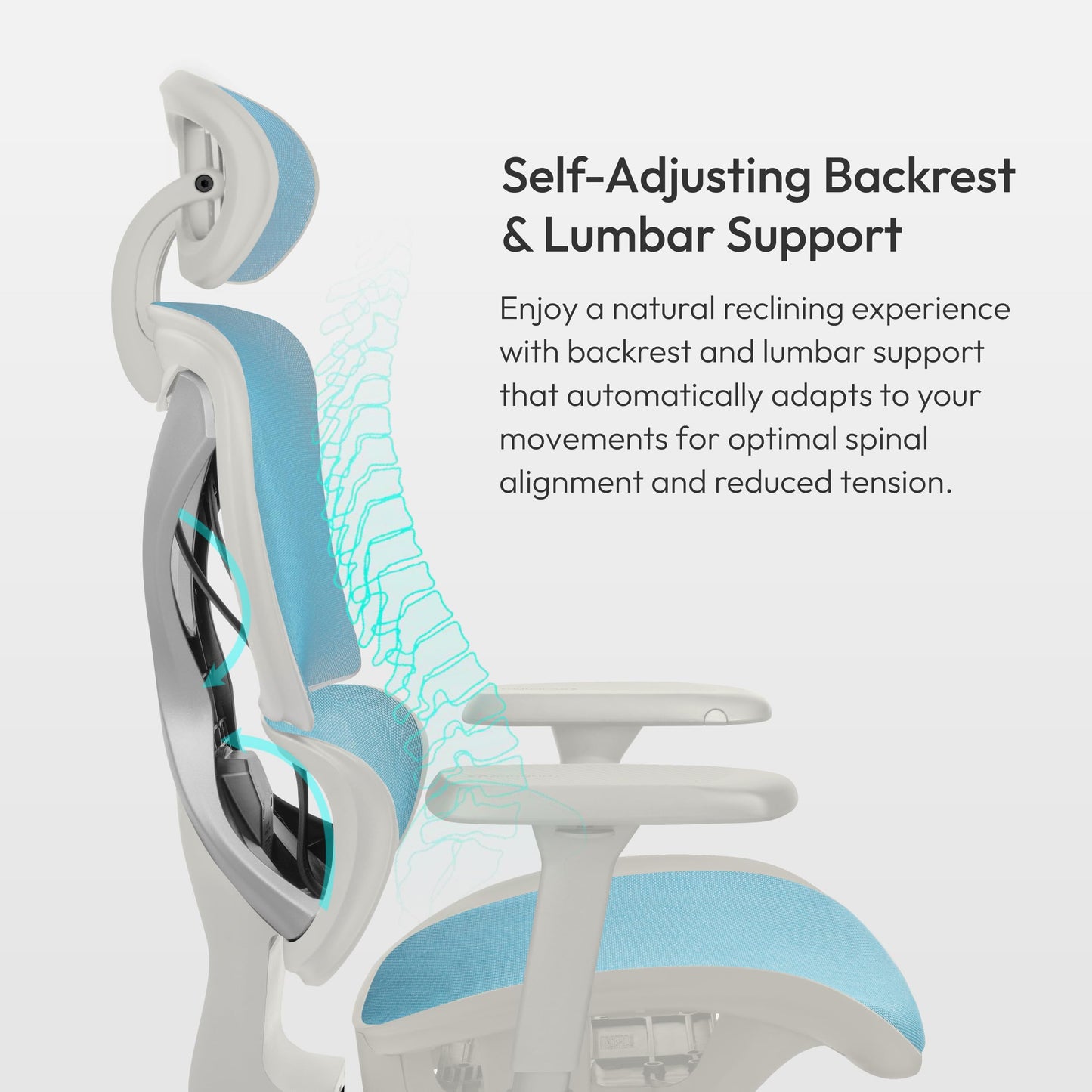 ThunderX3 XTC Ergonomic Office Chair, for Adults Gaming Chair, High Back Desk Chair, Synchronous Tilt, Self-Adjusting Lumbar Support and Backrest, Adjustable Headrest, Chroma Mesh, White Blue