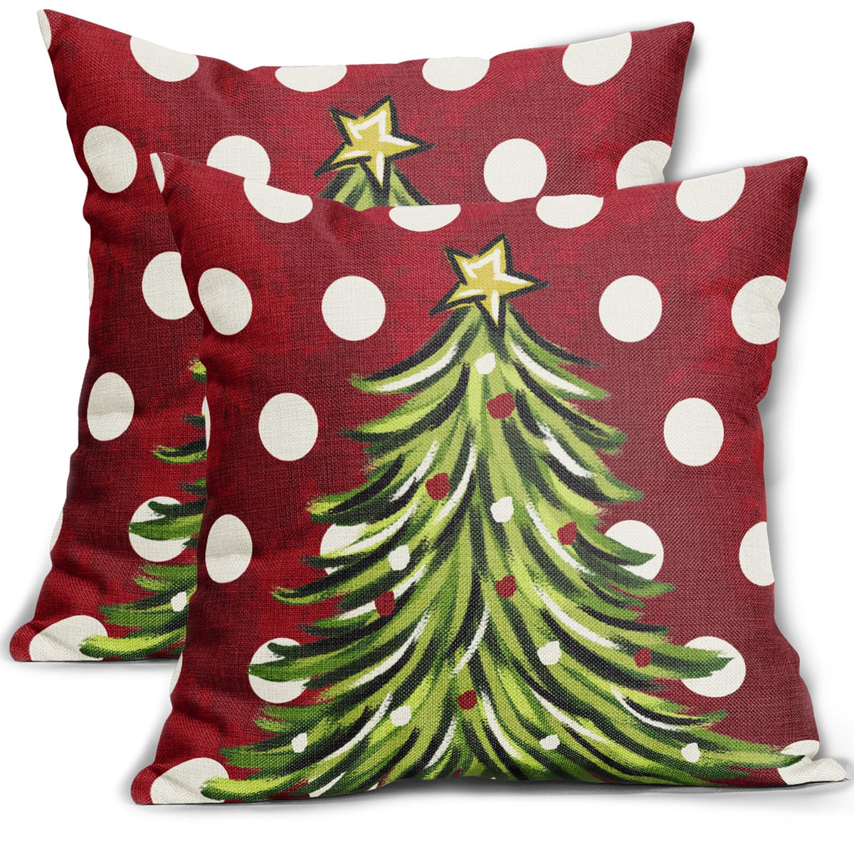 Sivirary Dark Red Christmas Pillow Covers 18x18 Inch Set of 2 Xmas Tree Polka Dots Holiday Decorative Winter Throw Pillowcases Outdoor Seasonal Farmhouse Cushion Cases Decor for Sofa Couch Bed