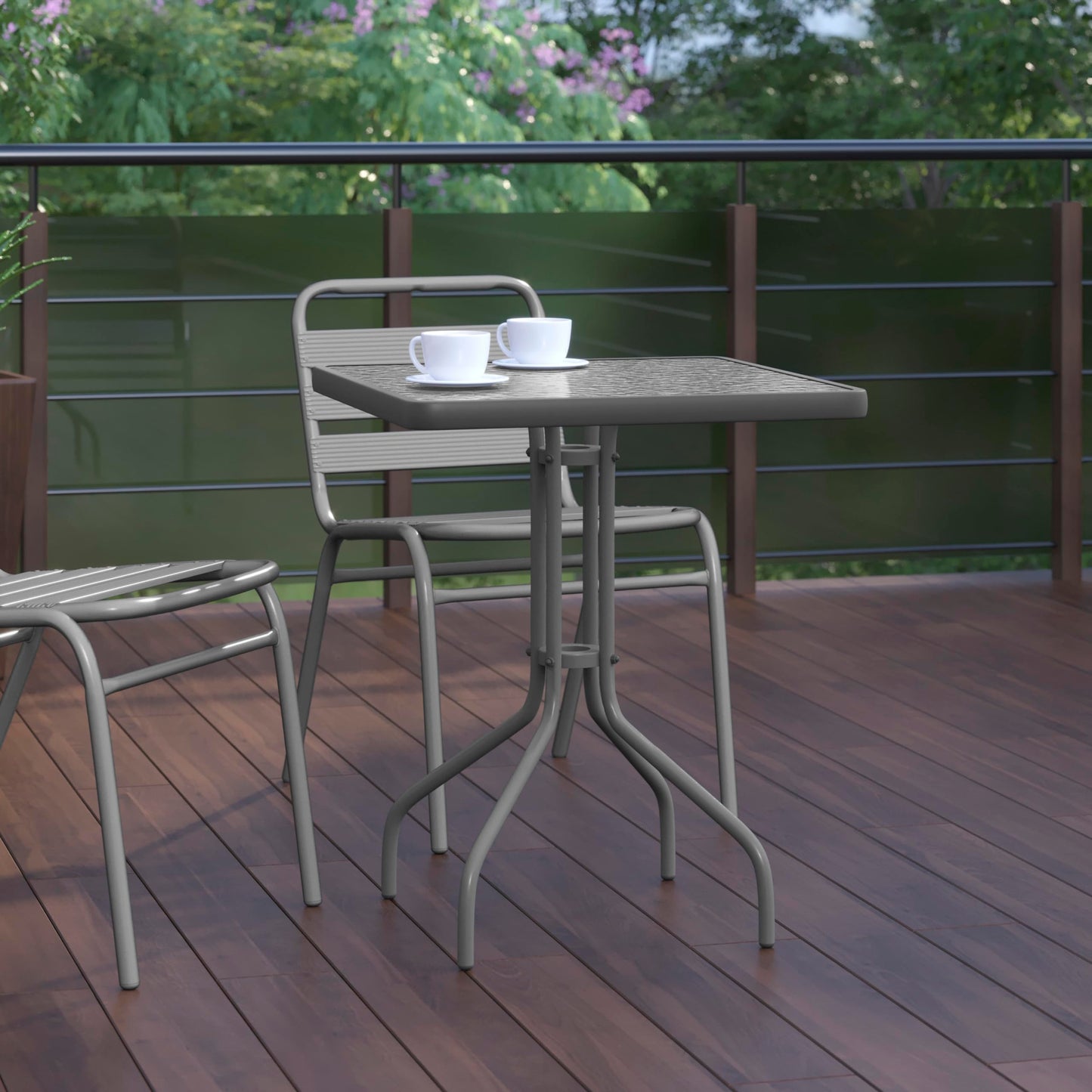 Flash Furniture Barker 23.5'' Square Tempered Glass Metal Table, Silver