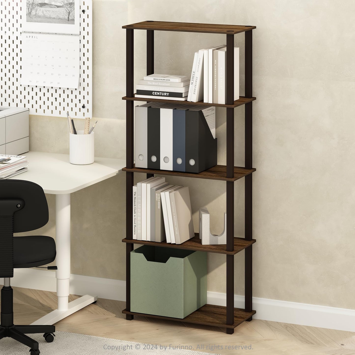 Furinno Turn-S-Tube Storage Shelves Set of 2, 3-Tier Book Shelf, Corner Shelf, Toolless Open Shelves, Square Tubes, for Organization and Storage, Living Room, Garage, Home Office, Black Walnut