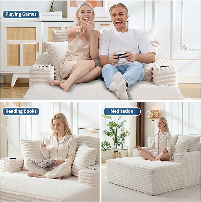 GarveeHome 64in Oversized Corduroy Fabric Bone-Free Sofa Bed Cloud Sofa