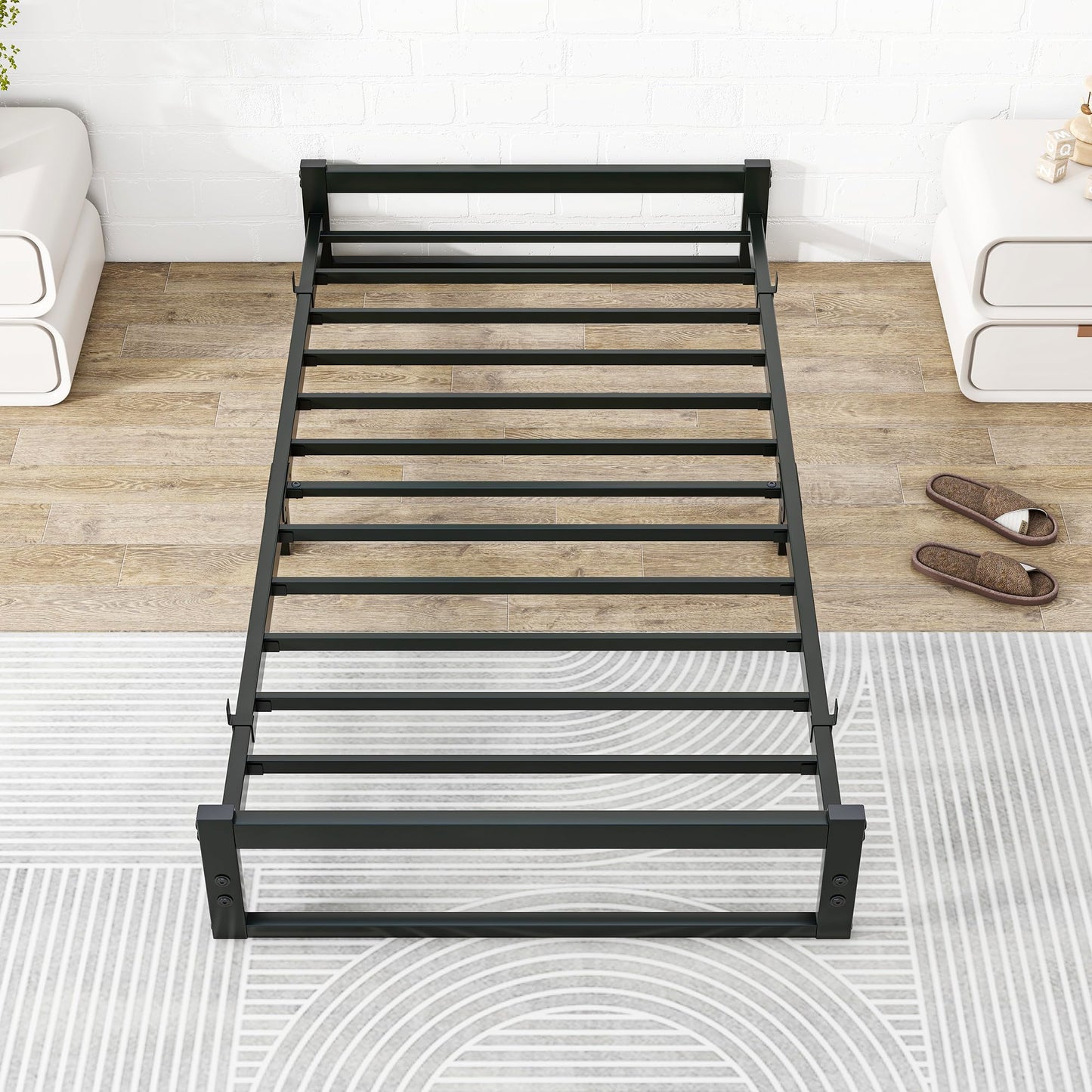 VECOCHO Twin Bed Frames,6 Inch Low Bed Frame Twin Size Metal Platform Bed Frame,Single Floor Bed Frame No Box Spring Needed,Anti-Slip Mattress Foundation with Strong Bearing Capacity,Black
