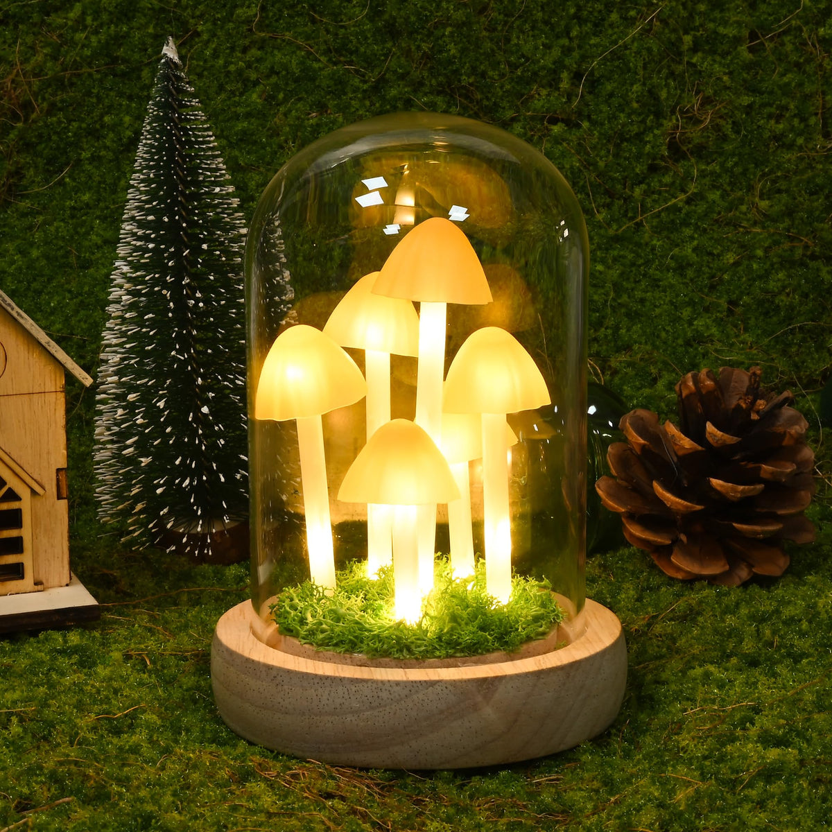 QUELIEN Mushroom Lamp in Glass Dome,Mushroom Gifts for Women - Warm White LED Night Light for Bedroom Decor,Birthday Party Decorations,Ideal Birthday Gift Valentines Gift