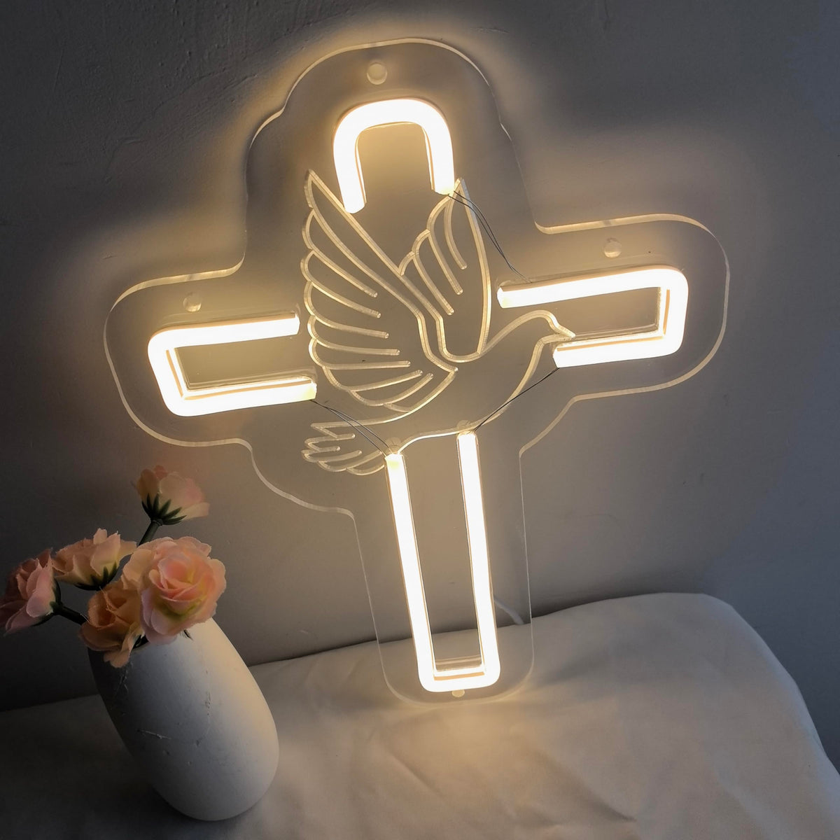 Dove of Peace Cross Neon Signs Jesus Neon Signs LED Wall Decor for Bedroom Living Room Weddings, LED Light Sign for Home Decor, Religious Events, Christmas Easter Celebrations Gifts