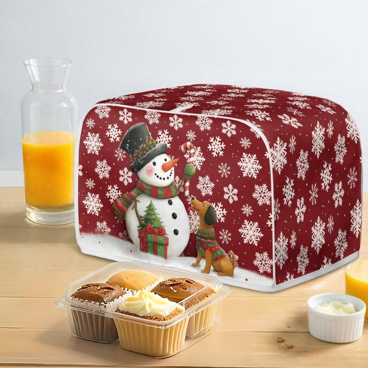 ASQVTIFE Christmas Snowman 4 Slice Toaster Cover Christmas Kitchen Decor Cute Dog Toaster Covers 4 Slice Wide Slot Toaster Oven Covers for Kitchen Counter Foldable Accessories