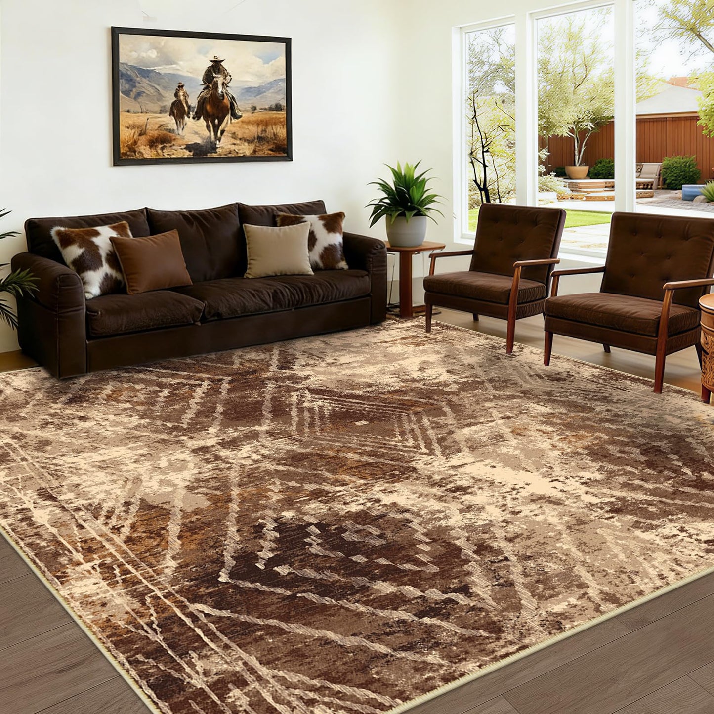 BESTSWEETIE Area Rug 8x10 Rug Machine Washable Non-Slip Low Pile Print Pattern Western Rug for Living Room Bedroom Entryway Tribal Series-Abstract/Cowhide
