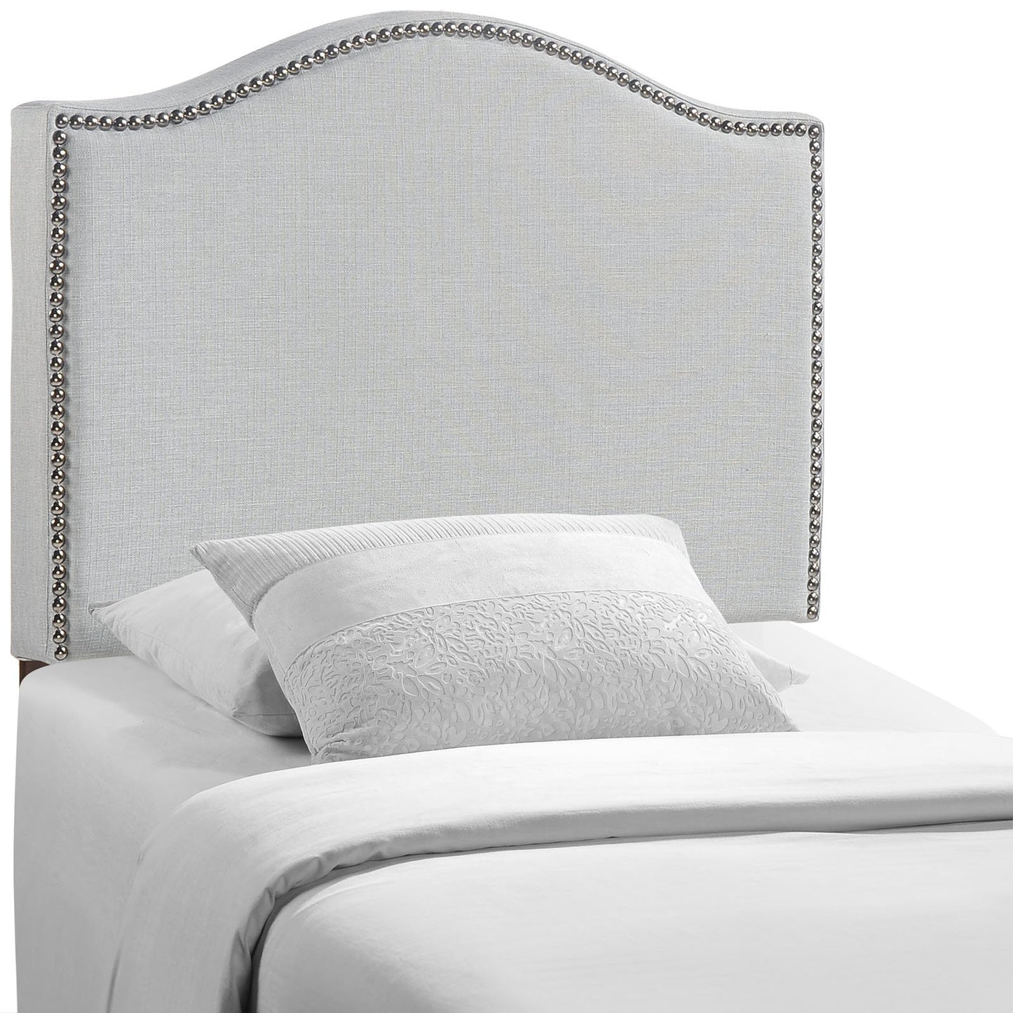 Modway Curl Linen Fabric Upholstered Twin Headboard with Nailhead Trim and Curved Shape in Gray,MOD-5209-GRY,Sky Gray
