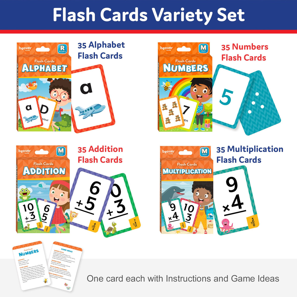 Head Start Flash Cards Set for Early Learning Activities, 140 Flashcards, Math Practice – Numbers, Addition, Multiplication, and Alphabet Cards, Ages 3+