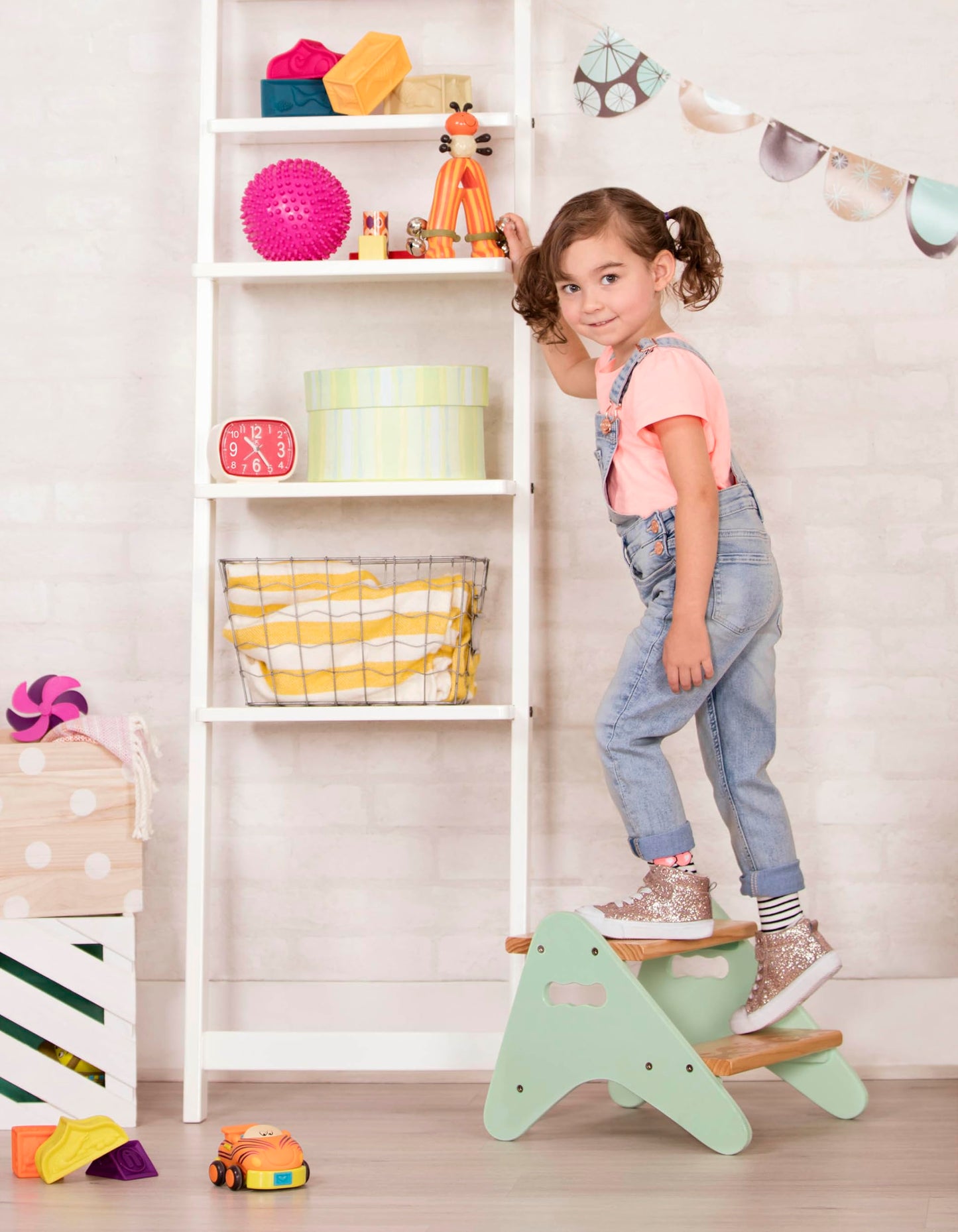 B. toys – Step Stool for Kids – Wooden Stepping Stool – for Bedroom, Bathroom, Kitchen – Furniture for Toddlers, Kids – 2+ Years – Peek-a-Boost – Mint