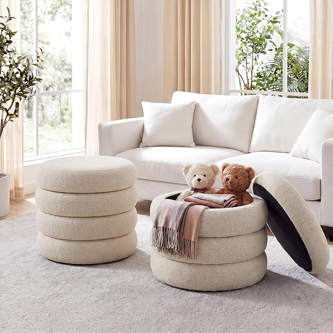 Flouki 19.5" Storage Ottoman Round, Vanity Stools