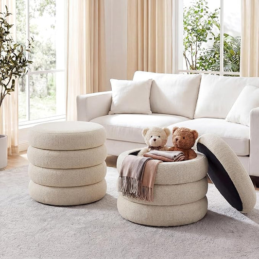 Flouki 19.5" Storage Ottoman Round, Vanity Stools