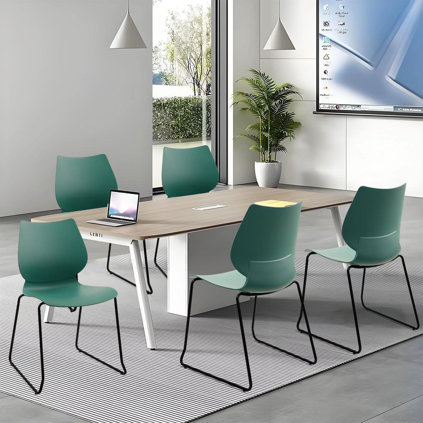 KLASIKA Stackable Waiting Room Chair, Stacking Office Chair with Ergonomic Lumbar Support and Metal Legs, Plastic Desk Chairs for Conference School Church Guest Reception Set of 4, Green