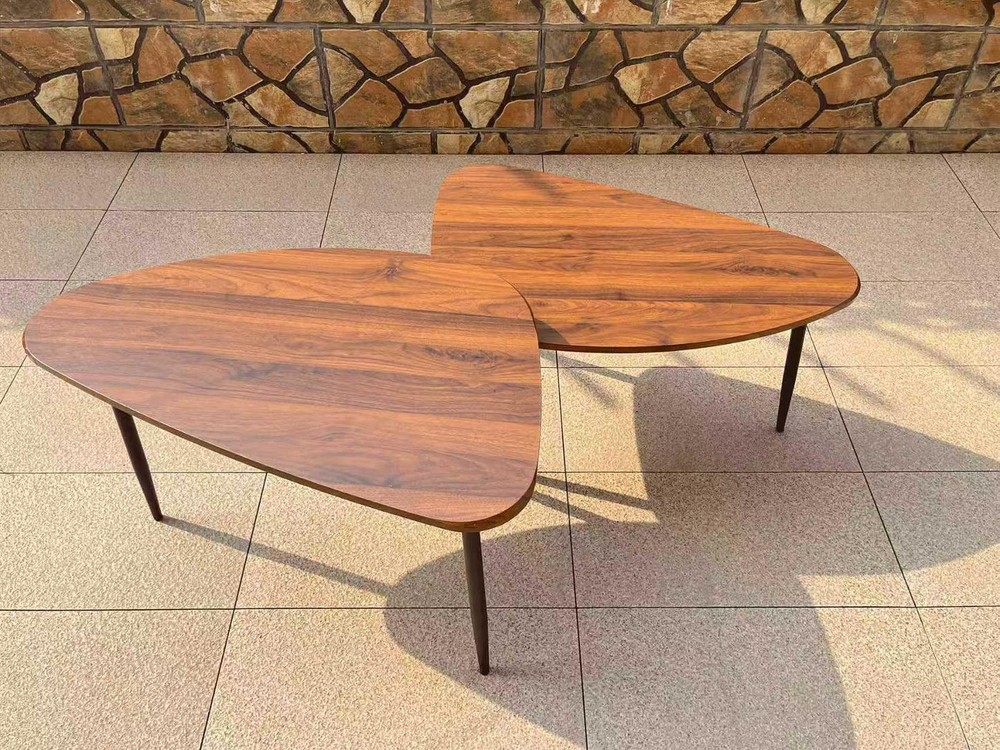Nesting Coffee Table Set of 2 Coffee Tables Nesting Tables for Living Room Wooden Small Table Triangle Walnut Mid-Century Modern