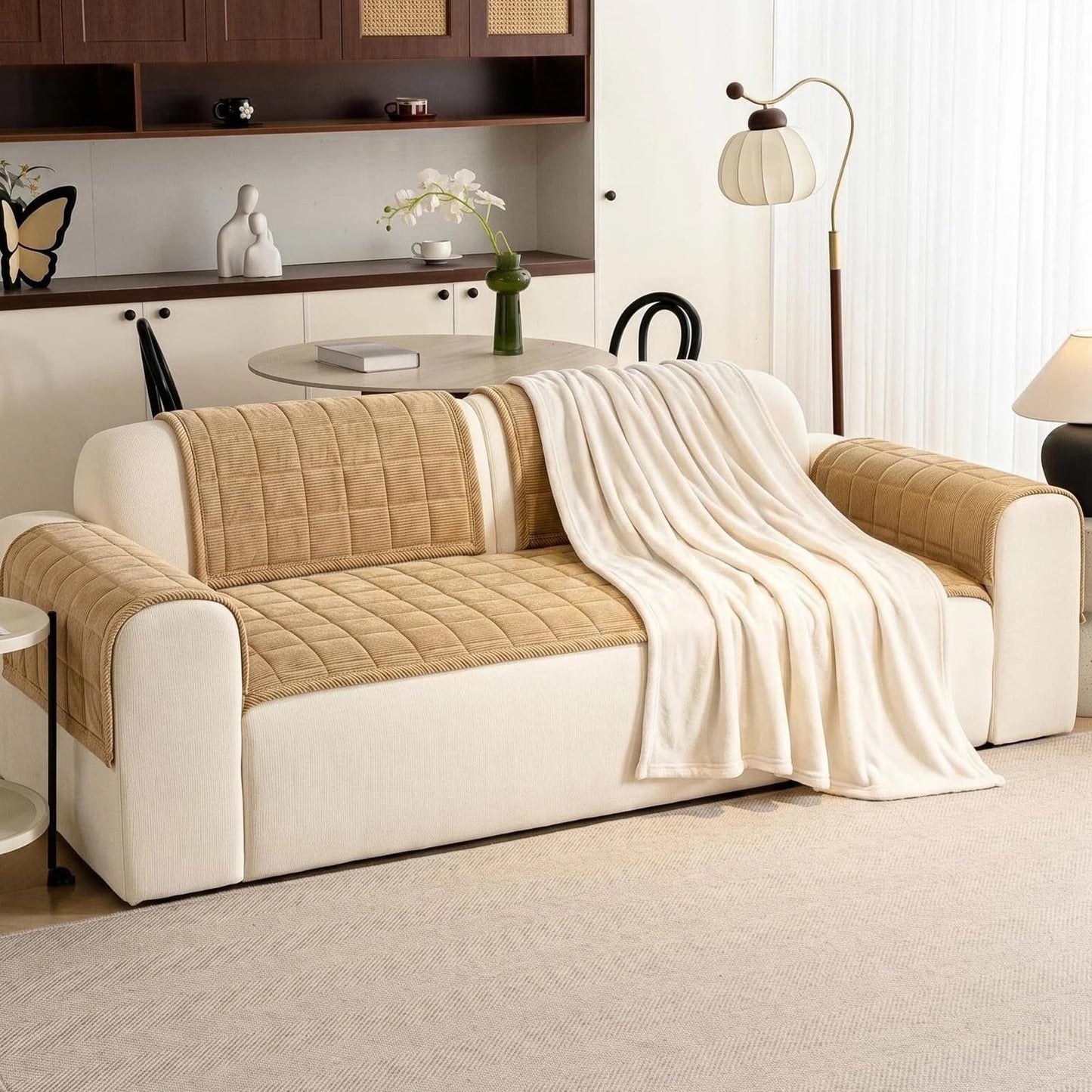 PJLZJFBY Couch Covers for Dogs Washable, 27.6"x82.7" Non Slip Couch Covers for Loveseat Sofa Pet Friendly, Soft Fuzzy Sofa Covers for Pet, Dog Couch Cover Furniture Protector(1PC,Light Brown)