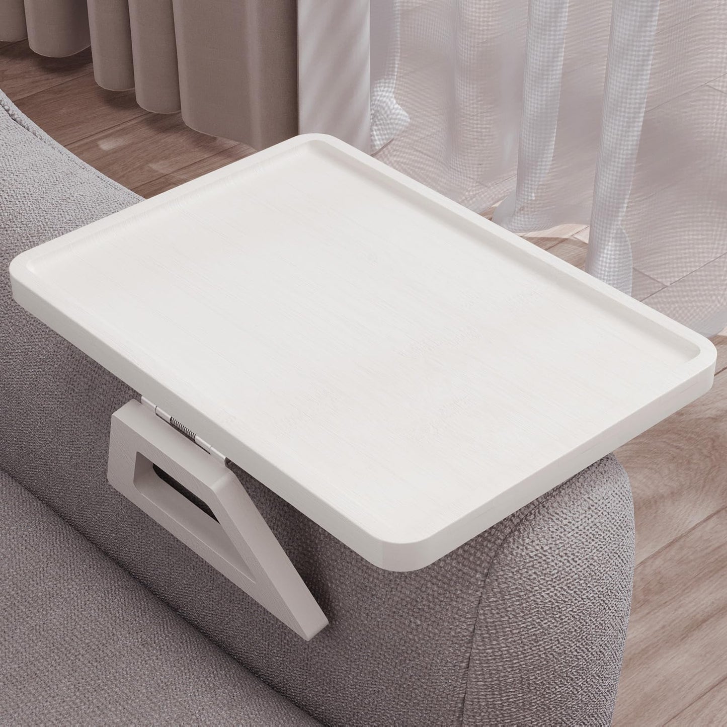 Danfoxer Couch Arm Tray,Bamboo Folding Sofa Tray,Sofa Armrest Trays Clip-On Couch Desk for Drinks,Snacks,Phone,Remote Control（White）
