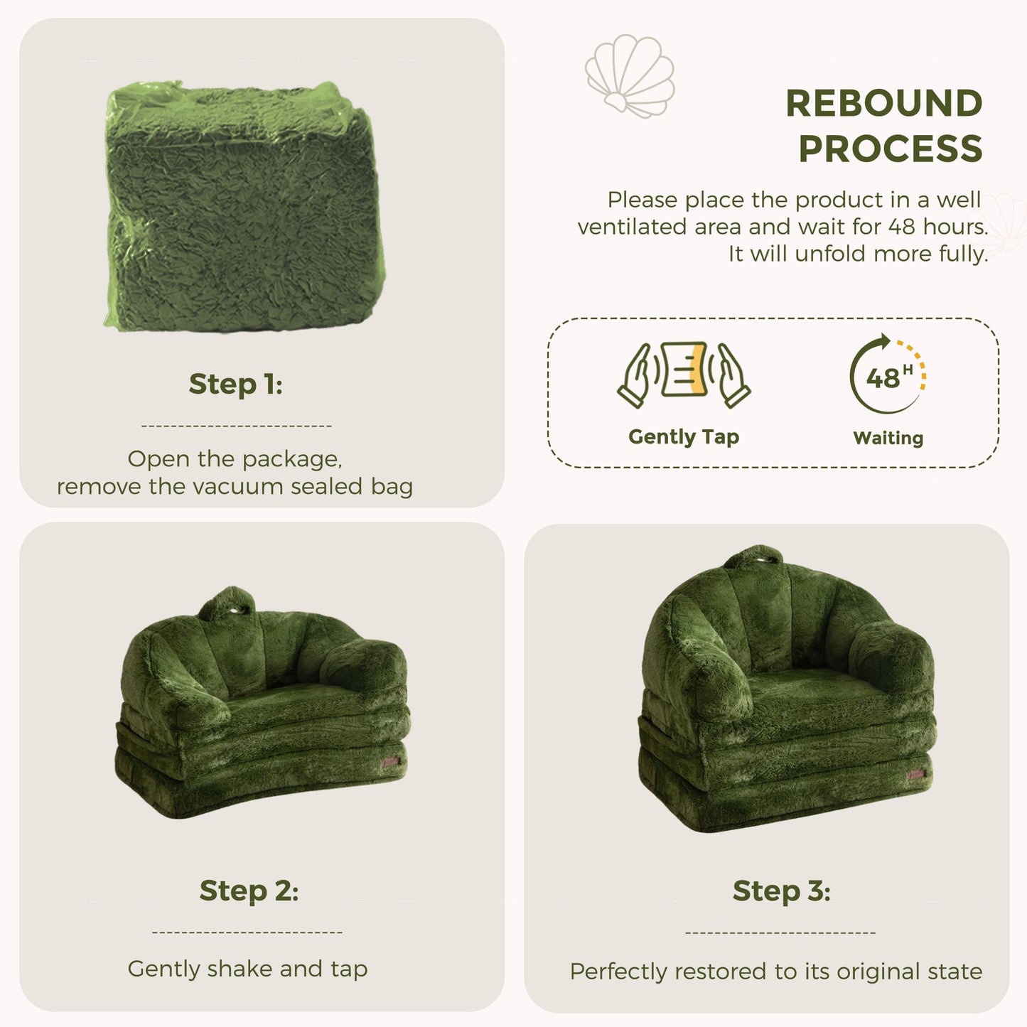 MAXYOYO Folding Sofa Bed, 2 in 1 Convertible Sofa to Lounger Comfy Single Bean Bag Chair for Adults, Floor Couch with Handle, Faux Fur Couch Bed for Living Room Bedroom, Green