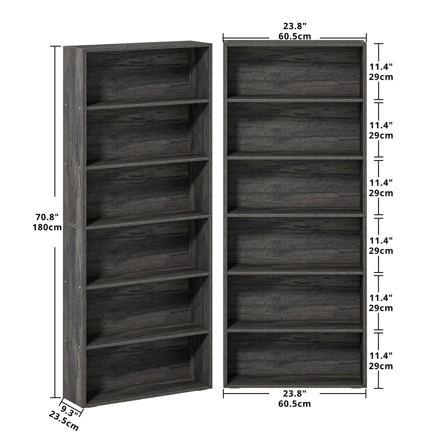 IRONCK Bookshelves and Bookcases Set of 2 Floor Standing 6 Tiers Display Storage Shelves 70 in Tall Bookcase Home Decor Furniture for Home Office, Living Room, Bed Room