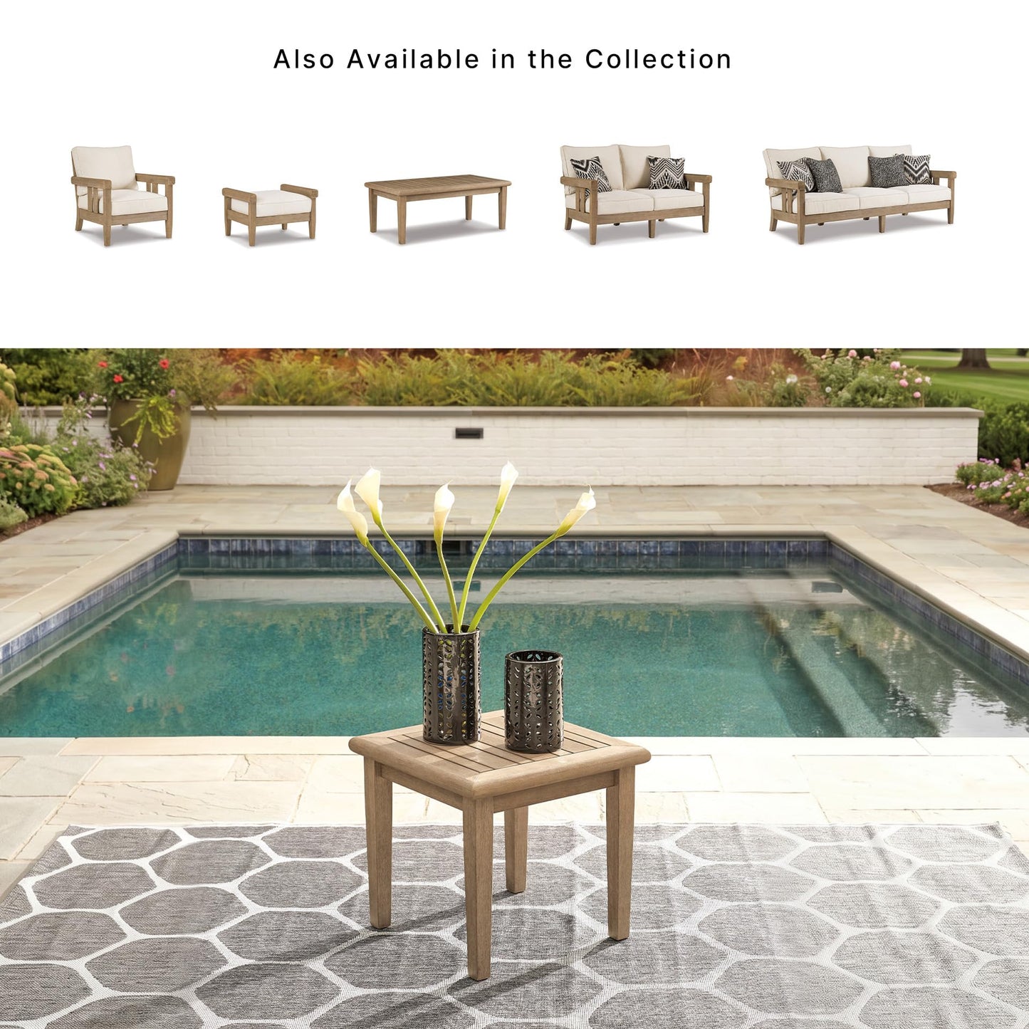 Signature Design by Ashley Gerianne Outdoor Square End Table with Slatting Styling and 5-Step Finishing Process, Eucalyptus Wood Frame, 22" High, Grayish Brown