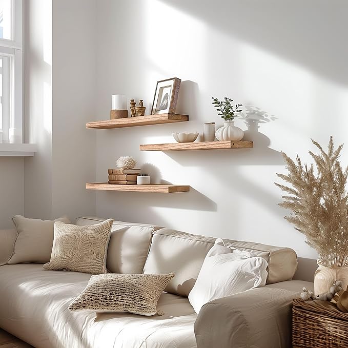 YYWUOJJ Wood Floating Shelves for Wall Decor, Rustic Wall Shelves for Bedroom
