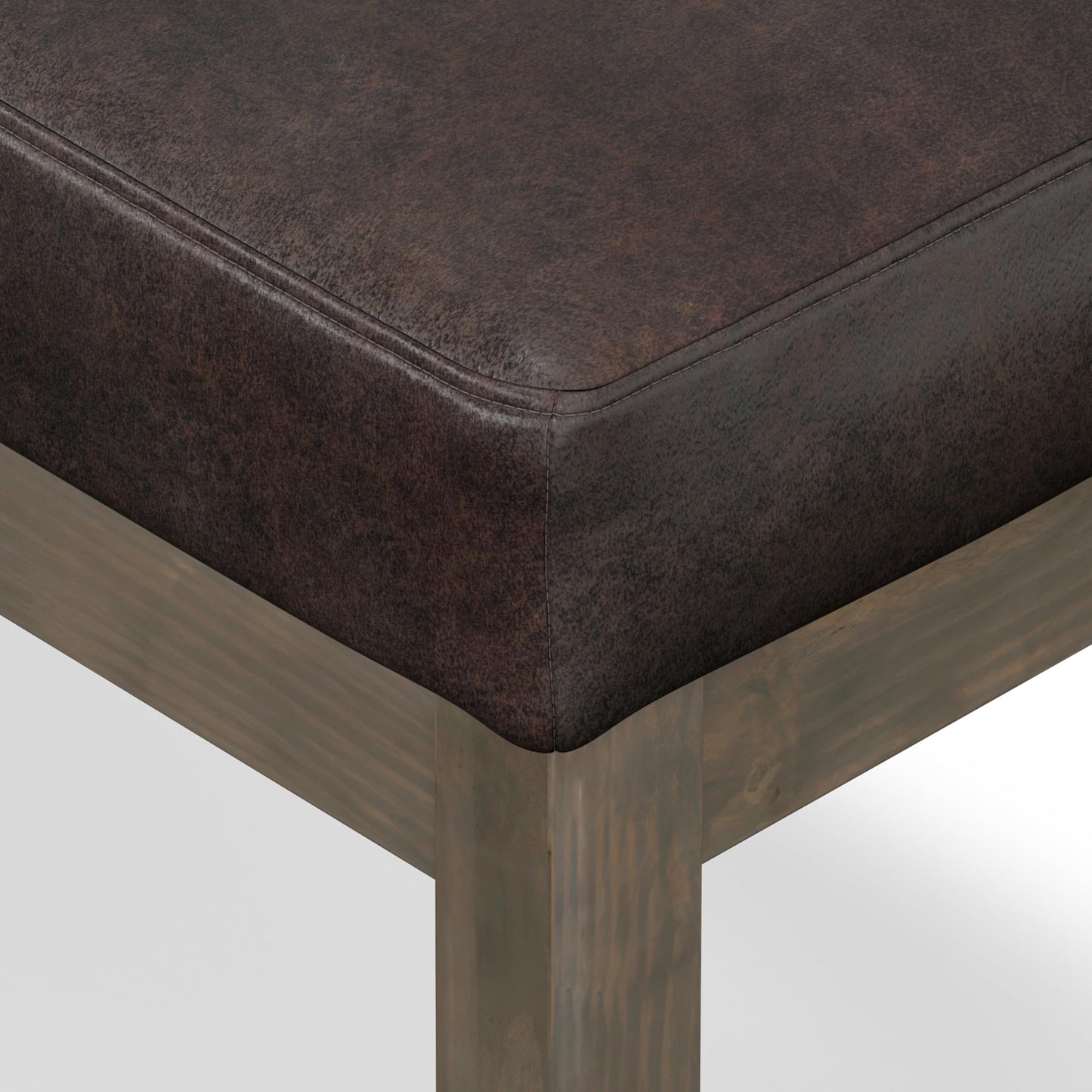 SIMPLIHOME Milltown Small Ottoman Bench - 27 inch Wide Upholstered Vegan Leather Rectangle Footstool Ottoman in Distressed Brown, Contemporary Bench for Bedroom with Cushioned Seat