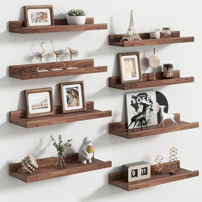 Floating Picture Ledge Shelves Set of 8, 16 Inch Shelves