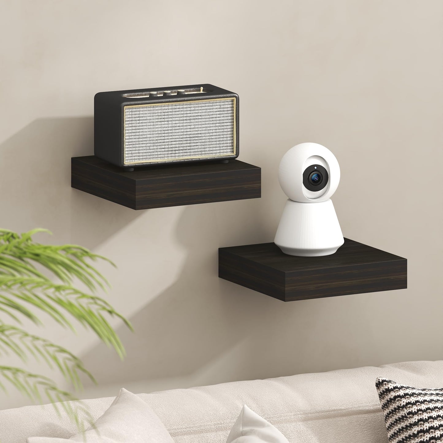 Furinno Tanna Floating Shelves for Wall, 9 x 9 Wall Shelf, Single Set Wall Mounted Floating Shelf with Invisible Bracket, 2-Inch Thick, for Bathroom, Living Room, Bedroom, Home Office, Tobacco Oak