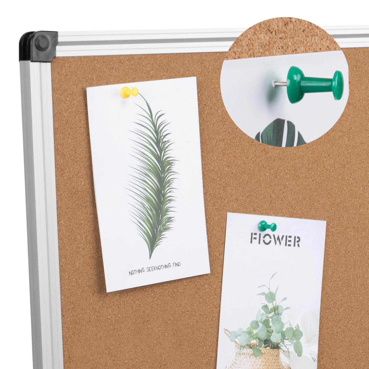 Board2by Cork Board Bulletin Board 36 x 48, Silver Aluminium Framed 4x3 Corkboard, Foldable Office Board for Wall, Large Wall Mounted Notice Pin Board with 36 Push Pins for School, Home & Office