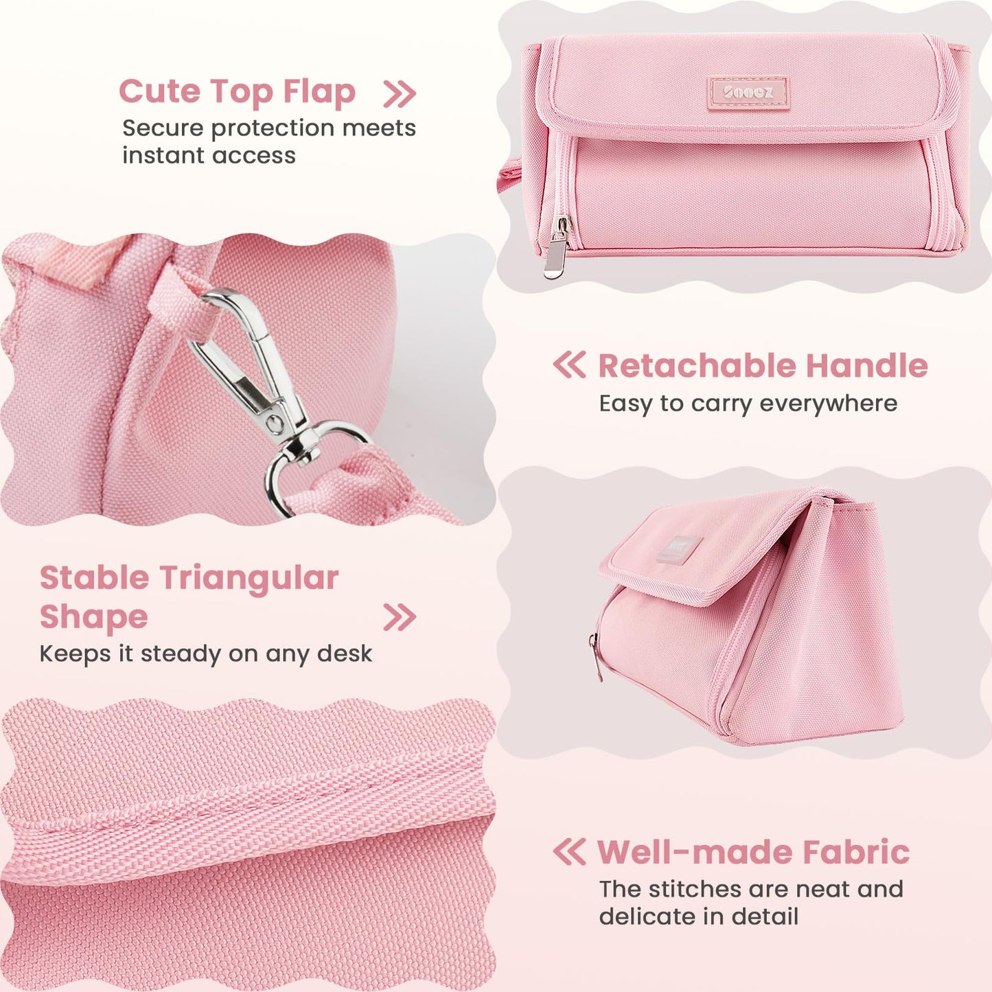 Sooez Super Large Pencil Case, Big Capacity Pencil Bag with 3 Compartments, Holds 100 Pencils, Cute Pencil Pouch with Zipper, Portable Stationery Pen Bag, Aesthetic School Supplies For Girls, Beige