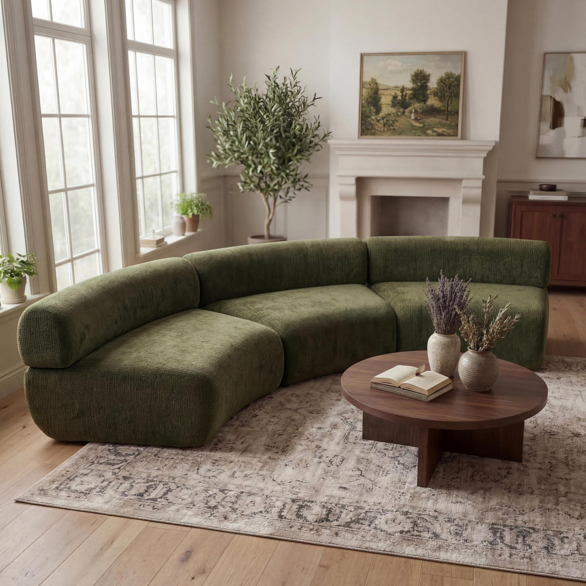 Christopher Knight Home Amino 118.5" Modular Sectional Sofa Chair, Modern Curved 3-Seater Large Sofa Couches, Comfy Upholstered Sectional Cloud Couch for Living Room, No Assembly Required, Green