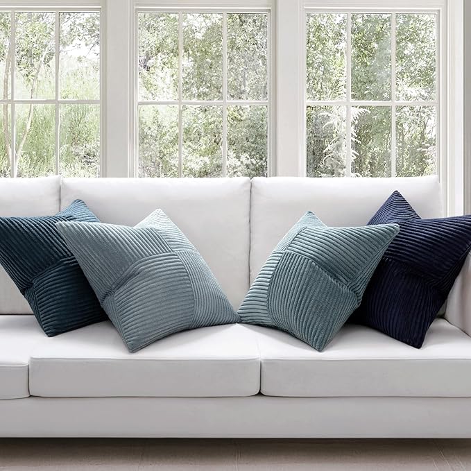 MIULEE Dusty Blue Navy Farmhouse Throw Pillow Covers 16x16 Inch Set of 4 Boho