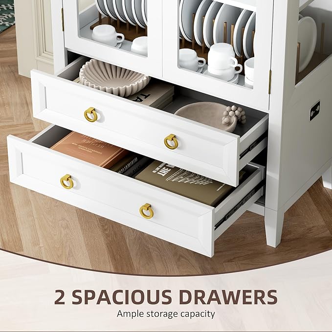 Vlsrka 71 Inch Arched Curio Cabinet, 4-Tier Display Cabinet and 2 Drawers