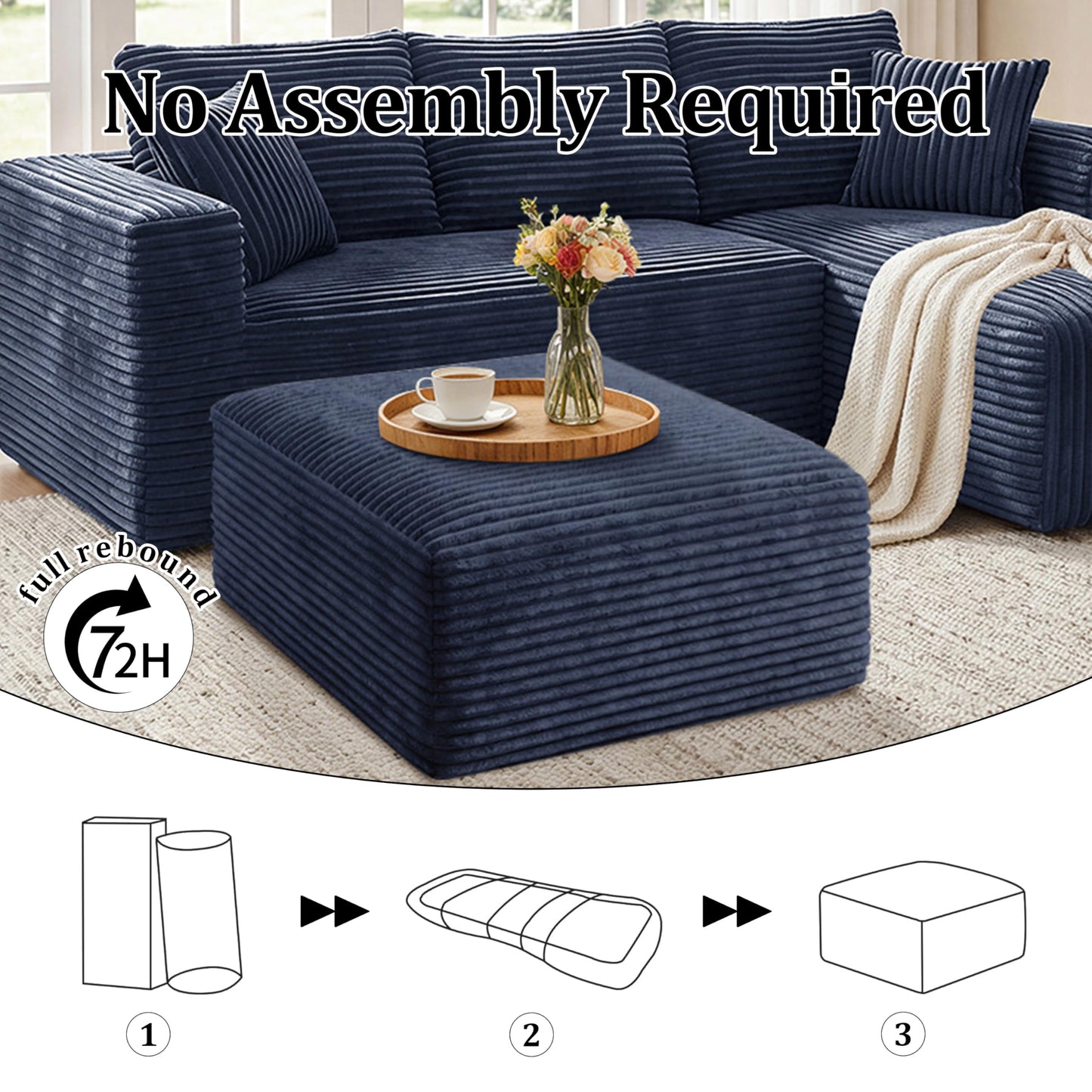 Corduroy Ottoman, Modern Boneless Cloud Foot Rest Foam Support, Oversized Modular Sectional Sofa Stool for Living Room, Bedroom & Small Spaces, No Assembly Required